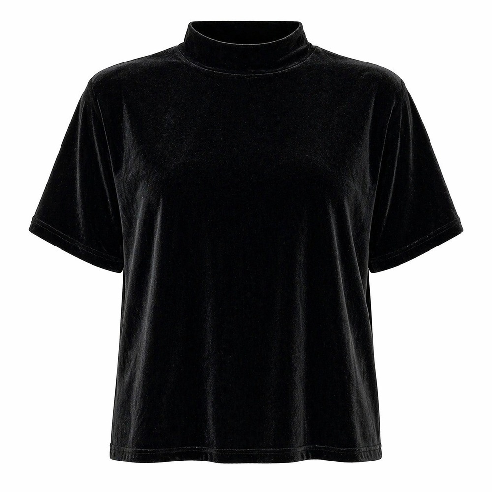 Madewell Velvet Top Shirt Womens M Black Mock Neck Stretch Luxury Minimalist